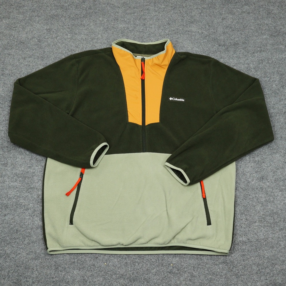 Columbia Fleece Mens XL Green Orange Colorblock Quarter Zip Jacket AM3637